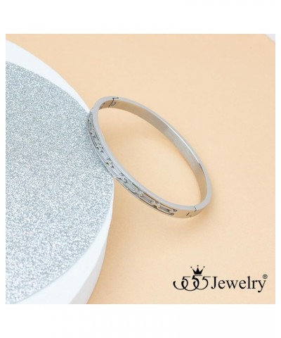 Stainless Steel Hinged Chain Pattern Bangle Bracelet for Women & Men Silver $11.19 Bracelets