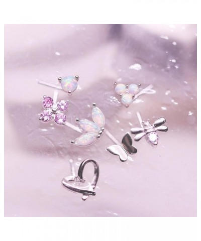 925 Sterling Silver Nose Studs L Shaped Nose Rings Studs 20G Opal CZ Nose Piercing Jewelry Heart,Flower,Butterfly,Bee Nose St...