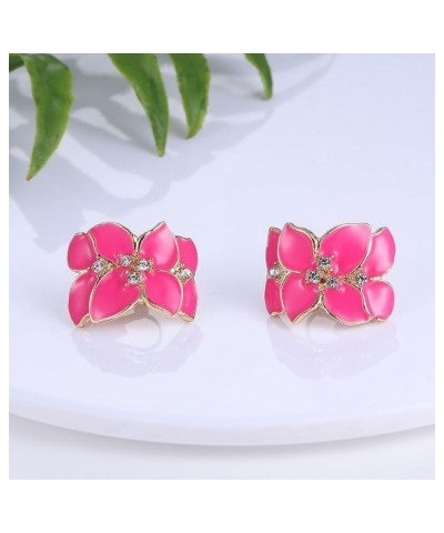 Flower Clip on Earrings for Women Colorful Statement Petal Clip Earring for Non Pierced Fake Earrings White Crystal White Pin...