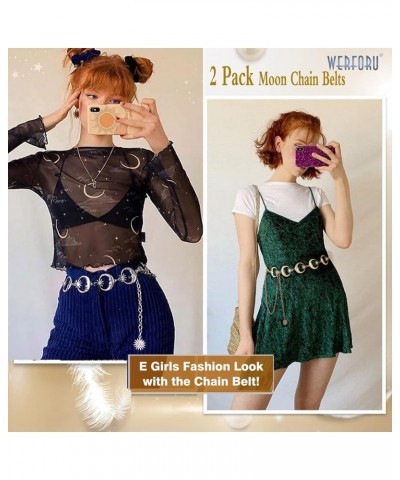 Women's Silver Metal Link Moon Star Body Chain Belt Ladies Waist Chain Belt for Jeans Dress Silver+gold $11.59 Accessories