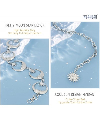 Women's Silver Metal Link Moon Star Body Chain Belt Ladies Waist Chain Belt for Jeans Dress Silver+gold $11.59 Accessories