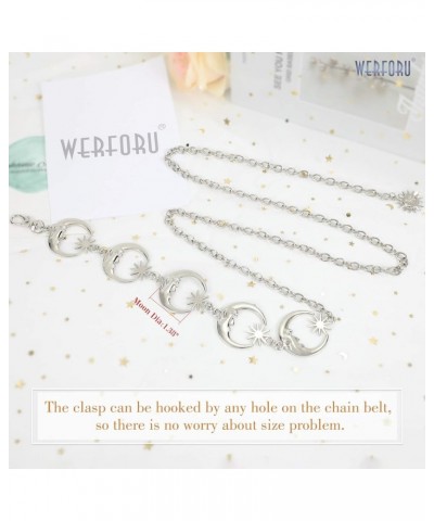 Women's Silver Metal Link Moon Star Body Chain Belt Ladies Waist Chain Belt for Jeans Dress Silver+gold $11.59 Accessories