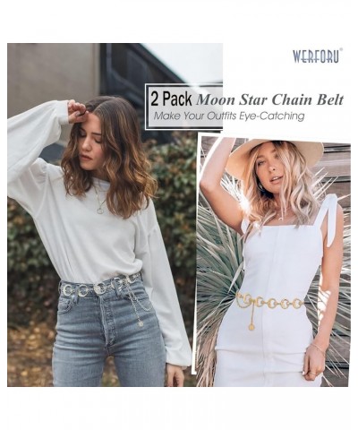 Women's Silver Metal Link Moon Star Body Chain Belt Ladies Waist Chain Belt for Jeans Dress Silver+gold $11.59 Accessories