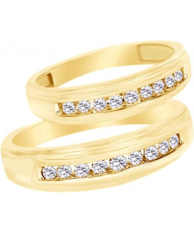 White Natural Diamond His and Hers Wedding Band Ring Set 14K Yellow Gold (0.38 Cttw) Men Size - 11 Women Size - 5 $434.24 Sets