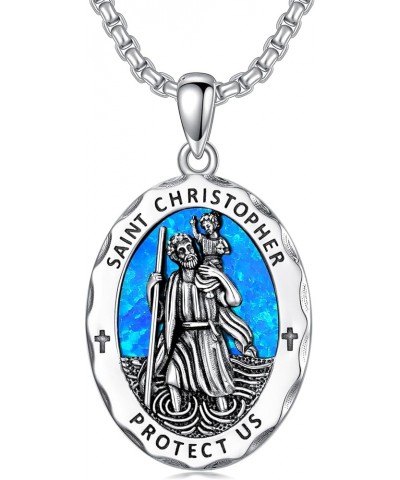 Religious Protection Amulet Necklace 925 Sterling Silver Saint Michael the Archangel Pendant Cross Necklace Saint Christopher...