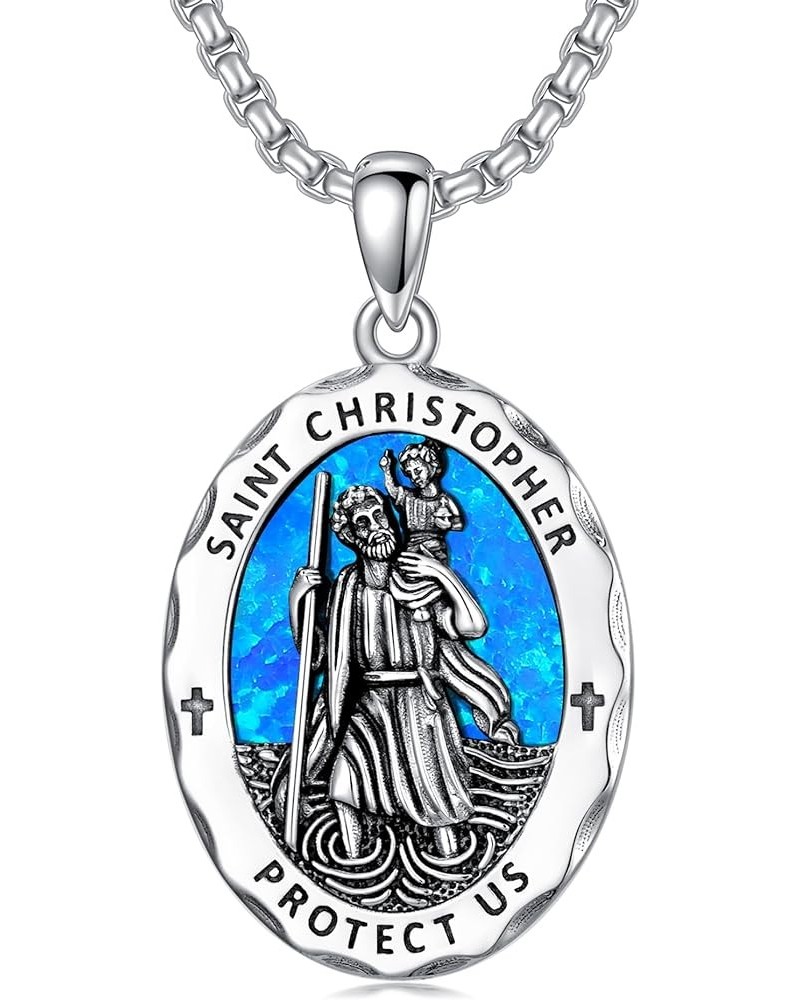 Religious Protection Amulet Necklace 925 Sterling Silver Saint Michael the Archangel Pendant Cross Necklace Saint Christopher...