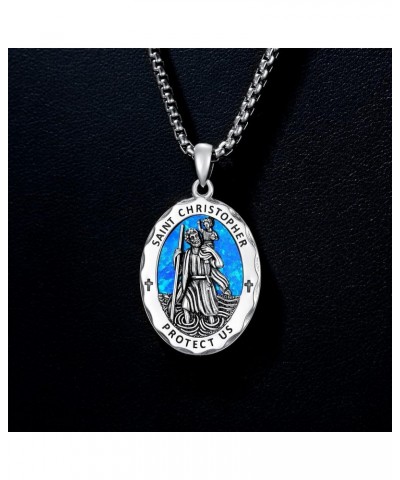 Religious Protection Amulet Necklace 925 Sterling Silver Saint Michael the Archangel Pendant Cross Necklace Saint Christopher...