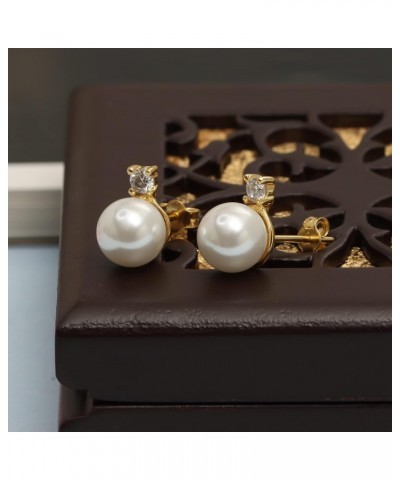 925 Sterling Silver Jewelry Gold-Plated CZ Pearl Stud Earrings for Womens $16.49 Earrings