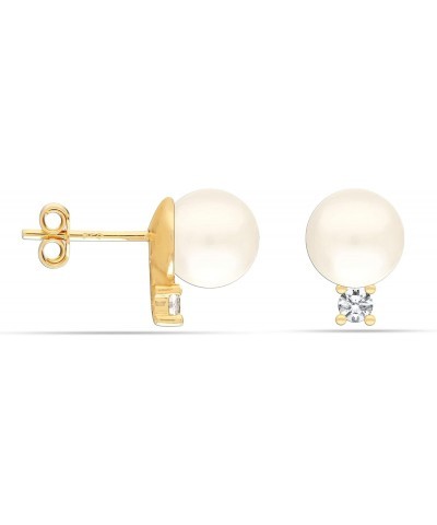 925 Sterling Silver Jewelry Gold-Plated CZ Pearl Stud Earrings for Womens $16.49 Earrings