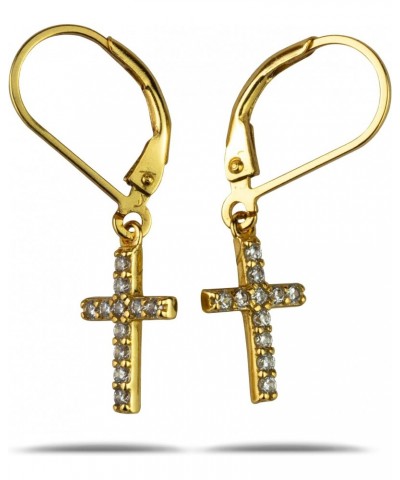 LaSterling Silver Cubic Zirconia Cross Leverback Earrings Gold with Rhodium plating 100% Hypoallergenic and Nickel Free $20.8...