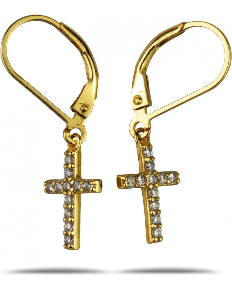 LaSterling Silver Cubic Zirconia Cross Leverback Earrings Gold with Rhodium plating 100% Hypoallergenic and Nickel Free $20.8...