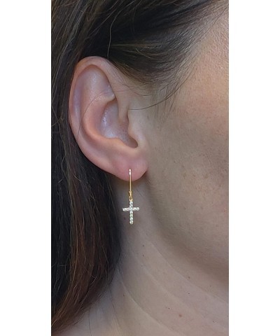 LaSterling Silver Cubic Zirconia Cross Leverback Earrings Gold with Rhodium plating 100% Hypoallergenic and Nickel Free $20.8...