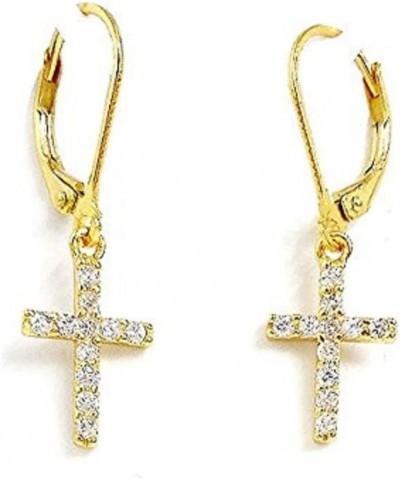 LaSterling Silver Cubic Zirconia Cross Leverback Earrings Gold with Rhodium plating 100% Hypoallergenic and Nickel Free $20.8...