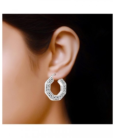 925 Sterling Silver Greek Wall Cut-Out Pattern Click-Top Light-Weight Hoop Earrings for Women Teen Octagon Greek $14.08 Earrings