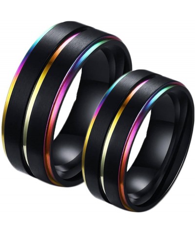 Couple Rings Set Promise Rings, Stainless Steel 8mm Black LGBT Ring with Rainbow Edges, Can Engraved Black Women 8 + Men 11 $...