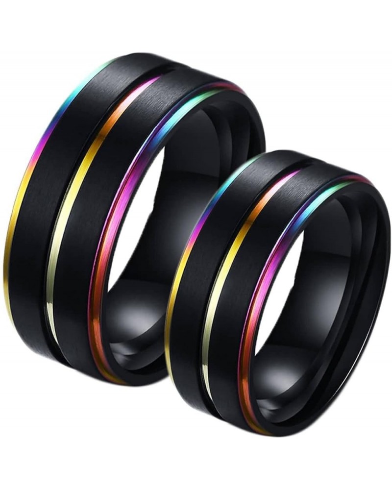 Couple Rings Set Promise Rings, Stainless Steel 8mm Black LGBT Ring with Rainbow Edges, Can Engraved Black Women 8 + Men 11 $...