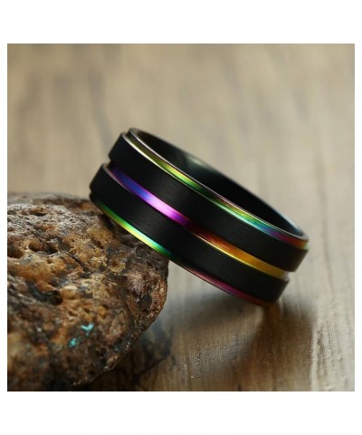 Couple Rings Set Promise Rings, Stainless Steel 8mm Black LGBT Ring with Rainbow Edges, Can Engraved Black Women 8 + Men 11 $...