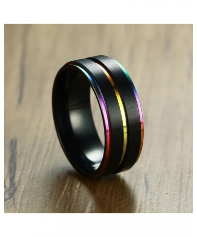 Couple Rings Set Promise Rings, Stainless Steel 8mm Black LGBT Ring with Rainbow Edges, Can Engraved Black Women 8 + Men 11 $...