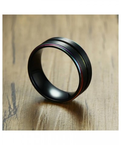 Couple Rings Set Promise Rings, Stainless Steel 8mm Black LGBT Ring with Rainbow Edges, Can Engraved Black Women 8 + Men 11 $...