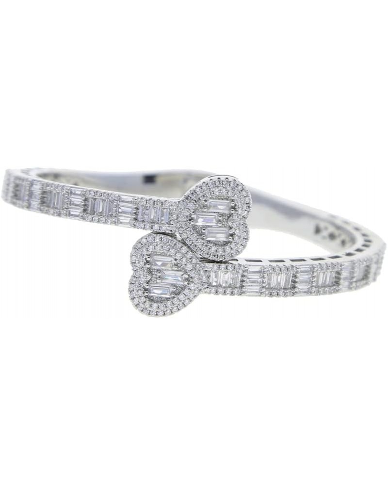 New Full Paved 5A Cubic Zirconia Iced Out Bling CZ Double Heart Shaped Open Bangle For Women silver 8 inches $12.50 Bracelets