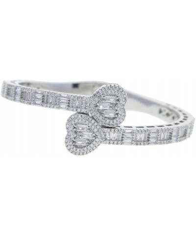 New Full Paved 5A Cubic Zirconia Iced Out Bling CZ Double Heart Shaped Open Bangle For Women silver 8 inches $12.50 Bracelets