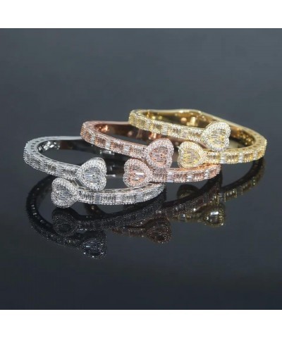 New Full Paved 5A Cubic Zirconia Iced Out Bling CZ Double Heart Shaped Open Bangle For Women silver 8 inches $12.50 Bracelets