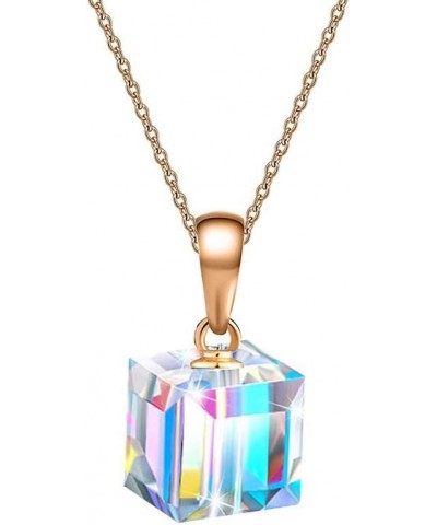 Austrian Crystal Cube Pendant Necklaces for Women 14K Gold Plated Hypoallergenic Dainty Jewelry Aurora Borealis $11.50 Necklaces