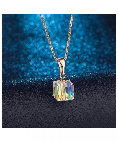 Austrian Crystal Cube Pendant Necklaces for Women 14K Gold Plated Hypoallergenic Dainty Jewelry Aurora Borealis $11.50 Necklaces