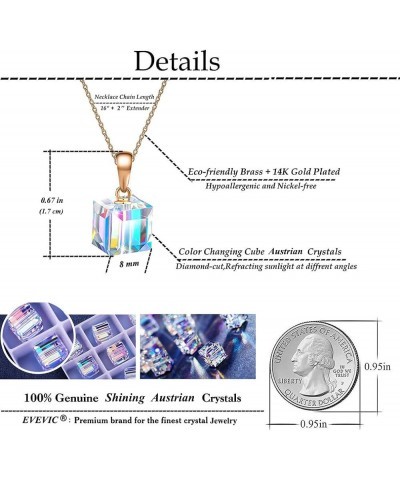 Austrian Crystal Cube Pendant Necklaces for Women 14K Gold Plated Hypoallergenic Dainty Jewelry Aurora Borealis $11.50 Necklaces