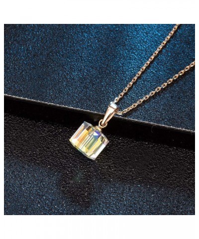 Austrian Crystal Cube Pendant Necklaces for Women 14K Gold Plated Hypoallergenic Dainty Jewelry Aurora Borealis $11.50 Necklaces