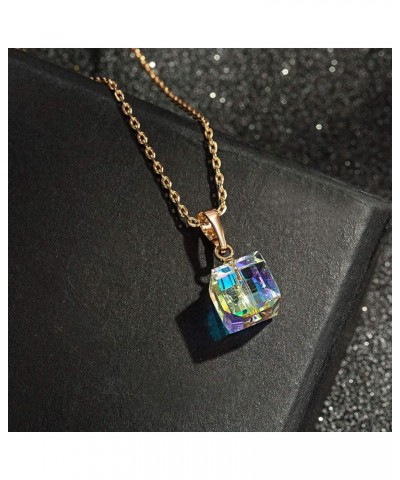 Austrian Crystal Cube Pendant Necklaces for Women 14K Gold Plated Hypoallergenic Dainty Jewelry Aurora Borealis $11.50 Necklaces