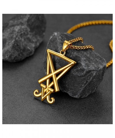 Leviathan Satanic Brimstone Cross Necklace, Gold Plated Stainless Steel Satan Church Jewelry, Alchemical Symbol for Brimstone...