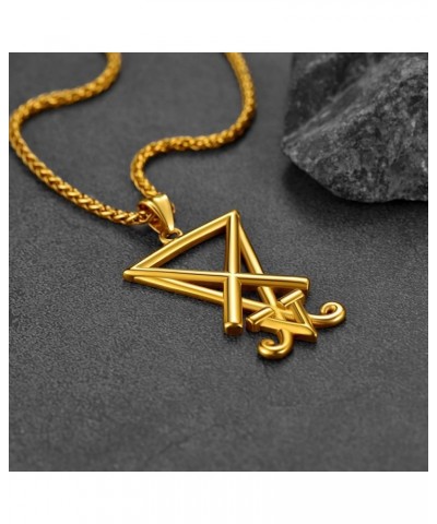 Leviathan Satanic Brimstone Cross Necklace, Gold Plated Stainless Steel Satan Church Jewelry, Alchemical Symbol for Brimstone...