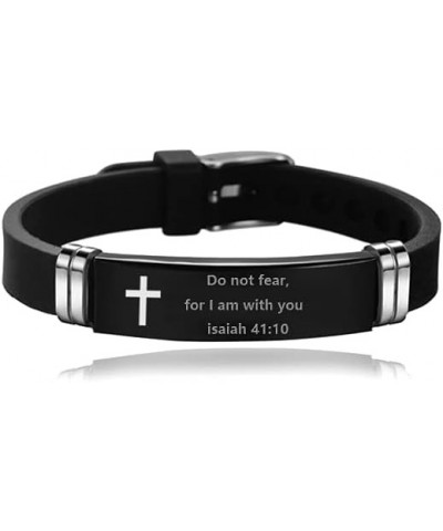 Religious Cross Silicone Sport Bracelet for Men Women Stainless Steel Engraved Inspirational Quote Christian Bible Wristband ...