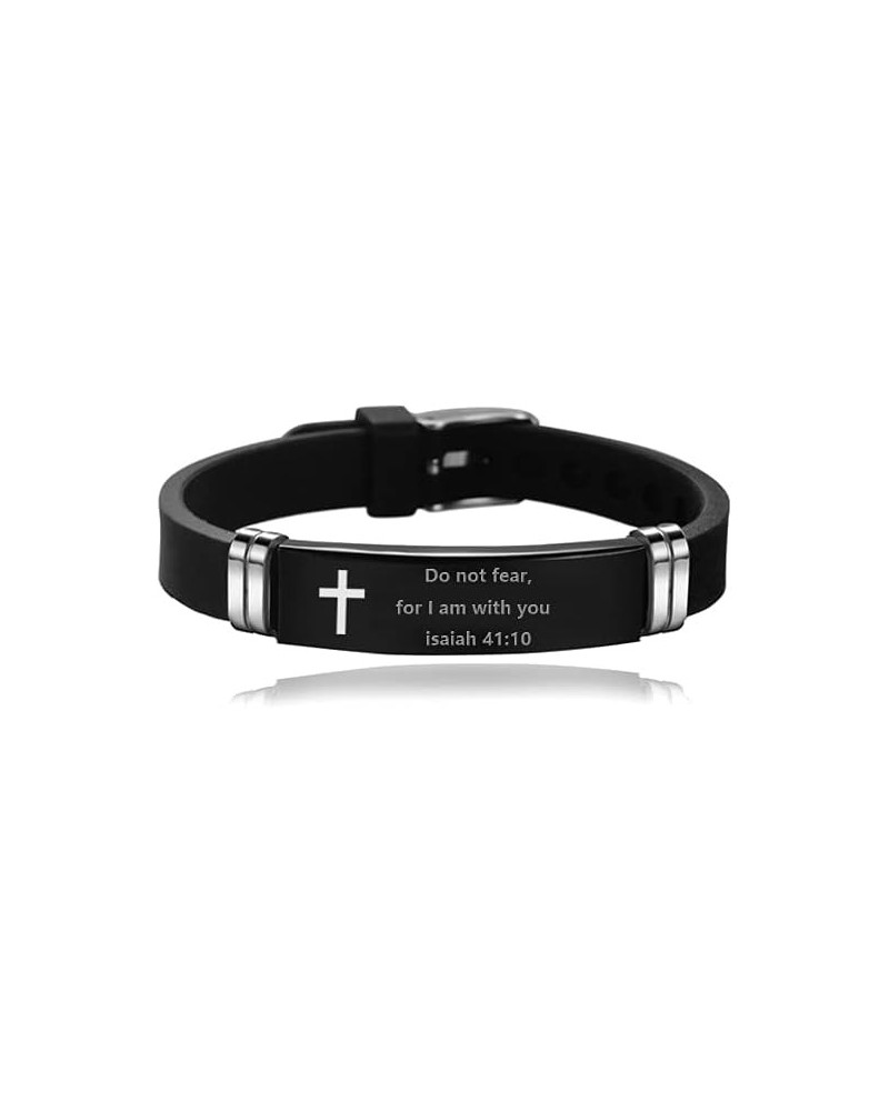 Religious Cross Silicone Sport Bracelet for Men Women Stainless Steel Engraved Inspirational Quote Christian Bible Wristband ...