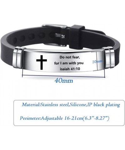 Religious Cross Silicone Sport Bracelet for Men Women Stainless Steel Engraved Inspirational Quote Christian Bible Wristband ...