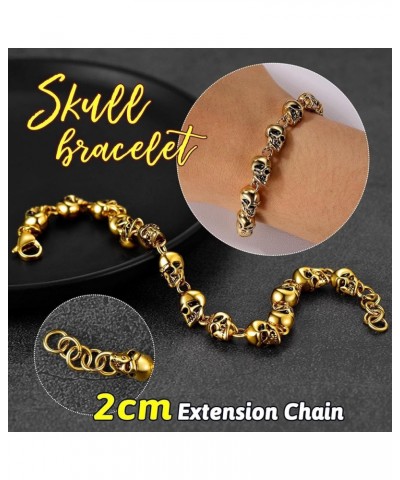 Gothic Skull Bracelet for Men Women Stainless Steel/18K Gold Plated Punk Skull Chain Bracelet Delicate Packaging Skull Link-G...