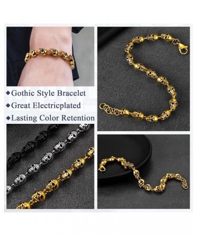 Gothic Skull Bracelet for Men Women Stainless Steel/18K Gold Plated Punk Skull Chain Bracelet Delicate Packaging Skull Link-G...