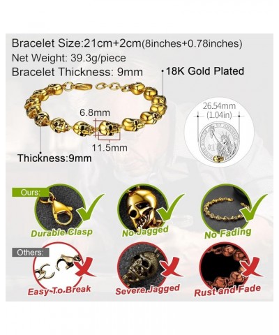 Gothic Skull Bracelet for Men Women Stainless Steel/18K Gold Plated Punk Skull Chain Bracelet Delicate Packaging Skull Link-G...