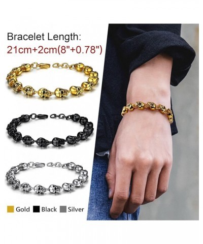 Gothic Skull Bracelet for Men Women Stainless Steel/18K Gold Plated Punk Skull Chain Bracelet Delicate Packaging Skull Link-G...