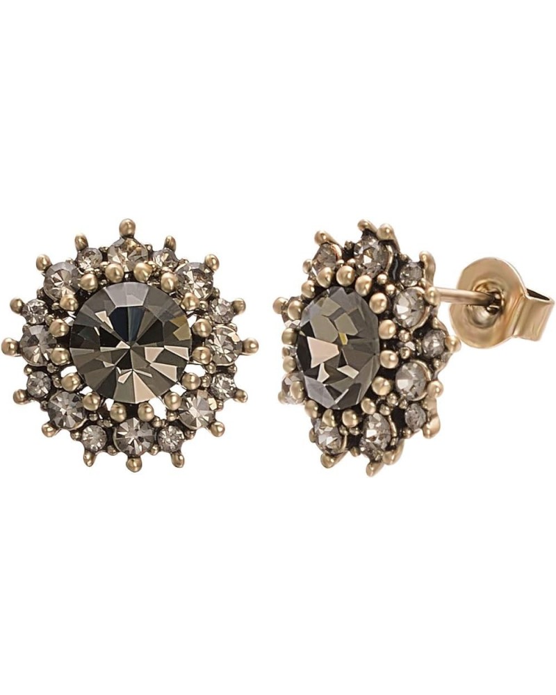 Vintage Black Cz Stud Earrings For Women Gold Plate Cut Diamond Stud Ear Cubic Zircon Jewelry Grey $8.00 Earrings