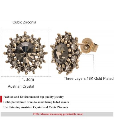 Vintage Black Cz Stud Earrings For Women Gold Plate Cut Diamond Stud Ear Cubic Zircon Jewelry Grey $8.00 Earrings