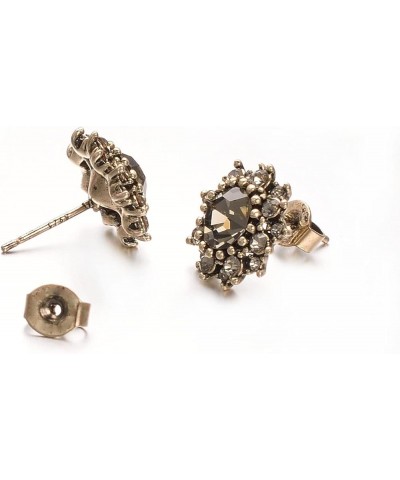 Vintage Black Cz Stud Earrings For Women Gold Plate Cut Diamond Stud Ear Cubic Zircon Jewelry Grey $8.00 Earrings