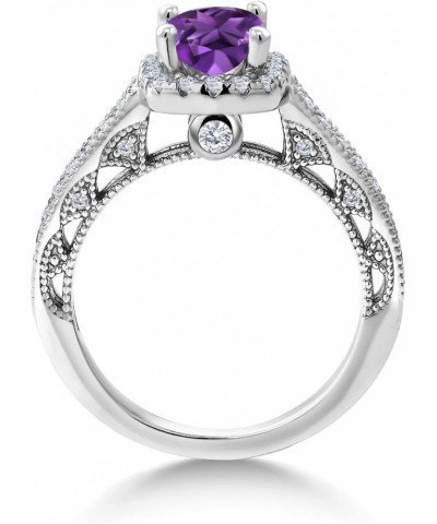 925 Sterling Silver Purple Amethyst and White Created Sapphire Women Engagement Ring (1.55 Ct Cushion 6MM, Gemstone Birthston...