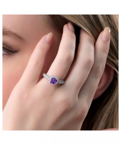 925 Sterling Silver Purple Amethyst and White Created Sapphire Women Engagement Ring (1.55 Ct Cushion 6MM, Gemstone Birthston...