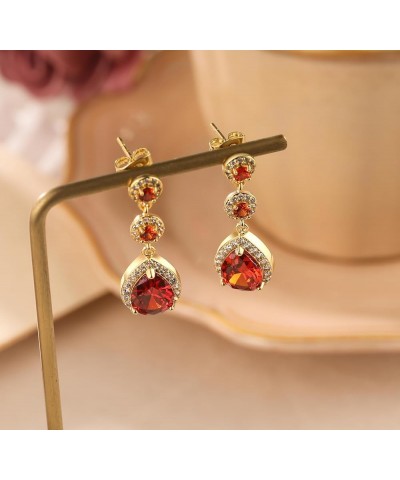 Diamond Dangle Earrings for Women 14K Gold Plated Emerald Rhinestone Drop Earrings Red Crystal Chandelier Earrings Sapphire C...