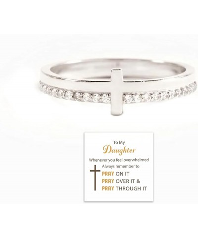 Never Quit Golden Cross Ring, To My Daughter Pray On It Golden Cross Ring, Stackable Zircon Motivational Cross Ring, Pray Chr...