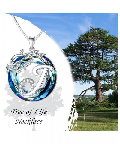 Valentines Gifts for Her s925 Sterling Silver,Family Tree of Life Initial A to Z Letter Pendant Necklace with Blue Circle Cry...