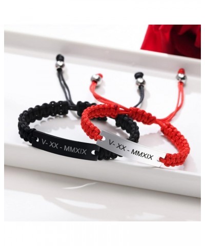 Personalized Handmade Braided Rope ID Plate Couples Bracelets for Women Men Friendship Red $11.33 Bracelets