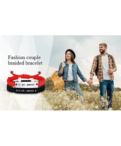 Personalized Handmade Braided Rope ID Plate Couples Bracelets for Women Men Friendship Red $11.33 Bracelets